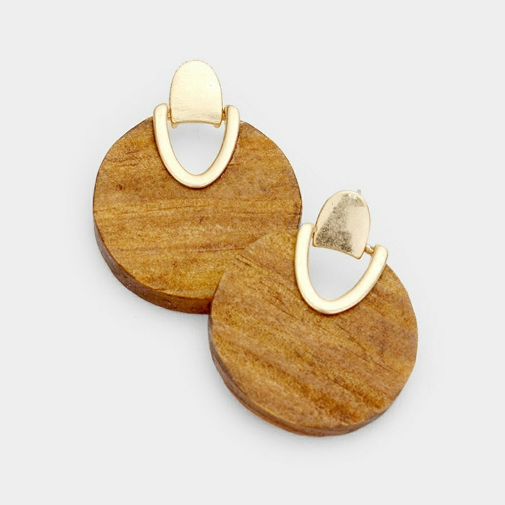 Medium Brown Wood Post Earrings
